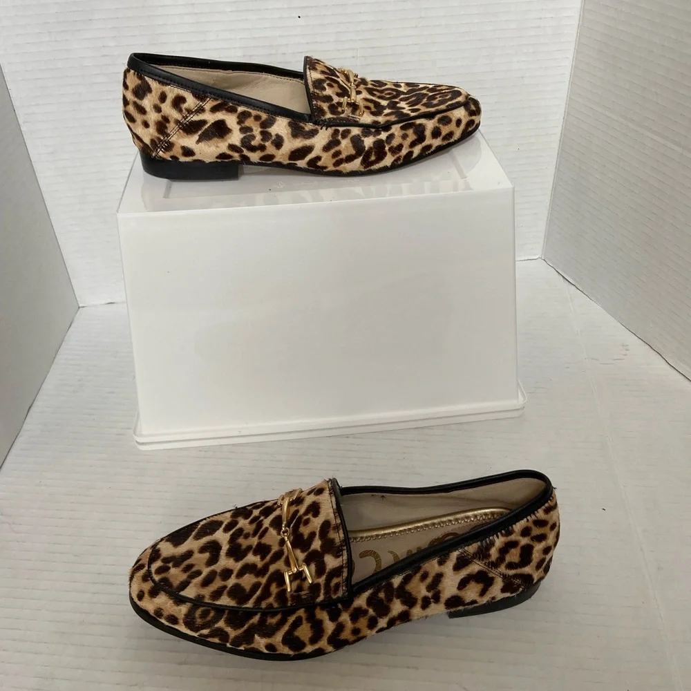 Sam Edelman Calf Hair Flats Womens Shoes Loafers Brown Leopard Cheetah Sz 5.5 - Picture 1 of 11
